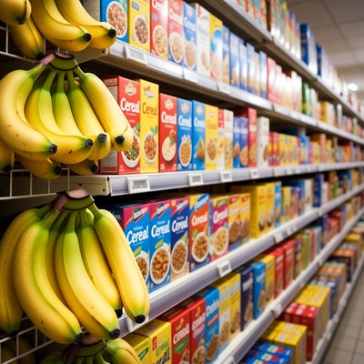 Bananas and Cereal Grocery Aisle