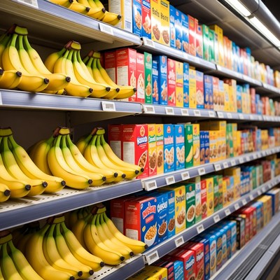 Bananas and Cereal Grocery Aisle