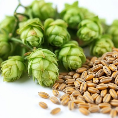 Green Hops and Barley Grains