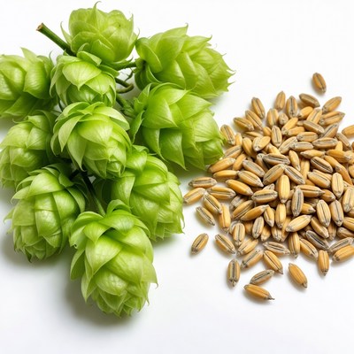Green Hops and Barley Grains