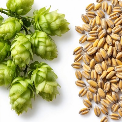 Green Hops and Barley Grains