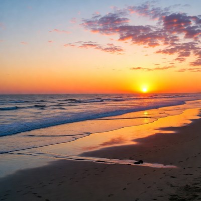 Sunset over ocean beach