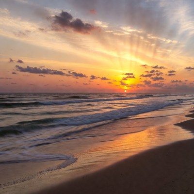 Sunset over ocean beach