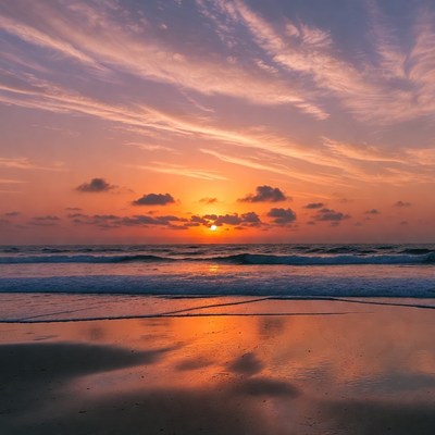 Sunset over ocean beach