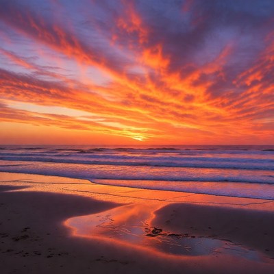 Vibrant Sunset over Ocean Beach