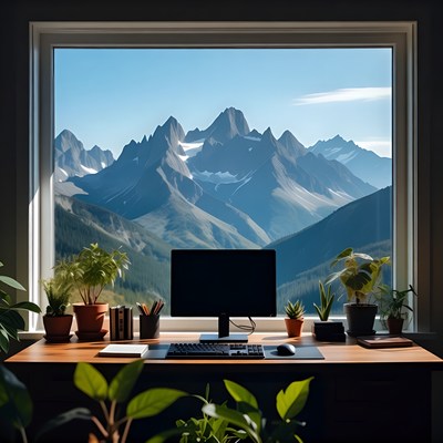 Desk with Mountains View Window