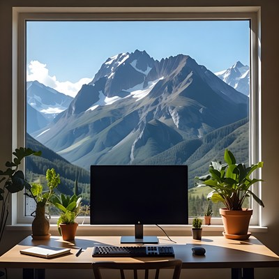 Mountain View Through Office Window