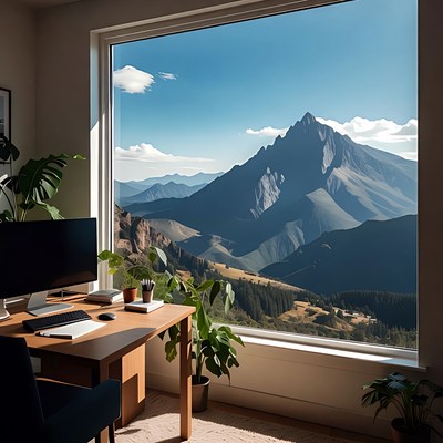 Office Desk with Mountain View Window