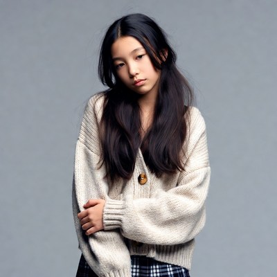 Asian girl in beige cardigan