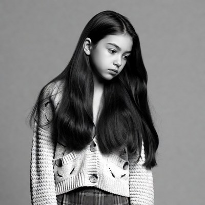 Girl with long hair in cardigan