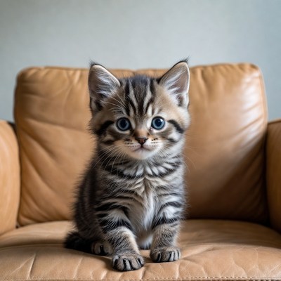 Tabby kitten sitting on chair