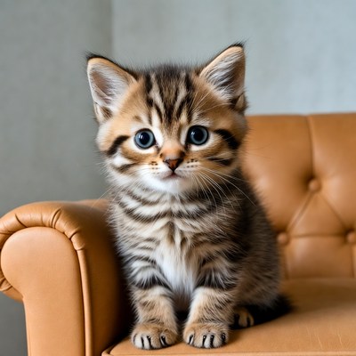 Cute tabby kitten on sofa