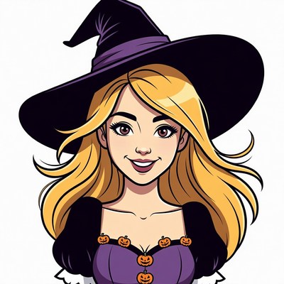 Blonde Witch Girl in Purple Dress