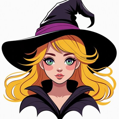 Blonde Witch Girl in Black Hat