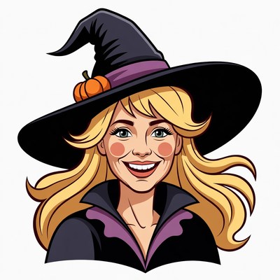 Blonde Witch with Pumpkin Hat