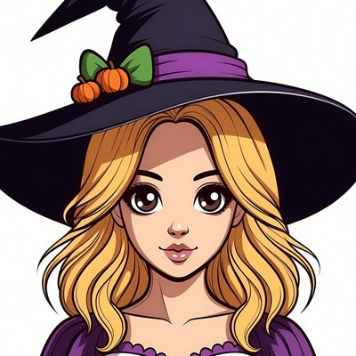 Blonde Witch Girl in Purple Dress