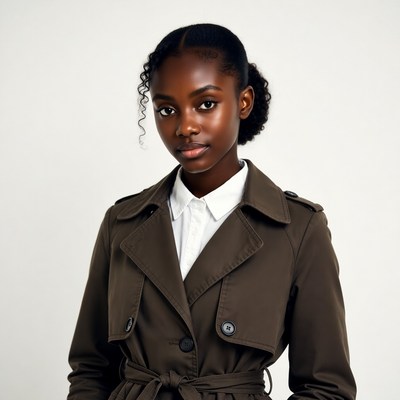 African-American woman in brown trench coat