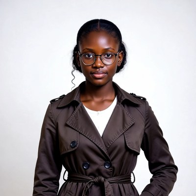 African-American woman in trench coat glasses