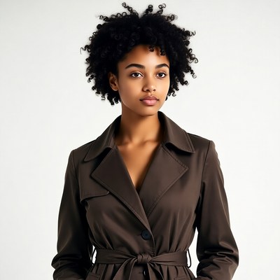 African-American woman in brown trench coat