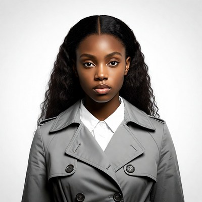 African-American woman in gray trench coat