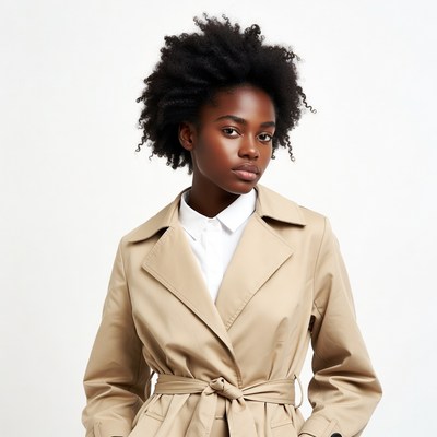 African-American woman in beige trench coat