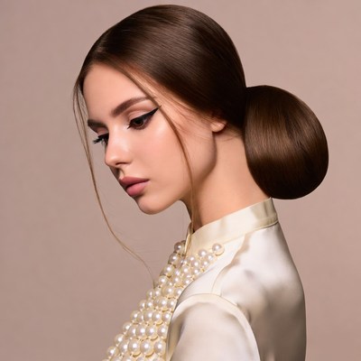 Woman with sleek bun hairstyle