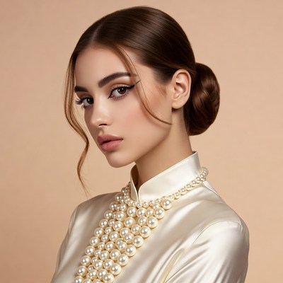 Woman with pearl necklace and bun
