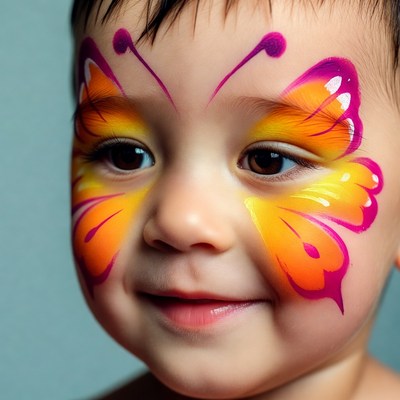 Baby with colorful butterfly face paint