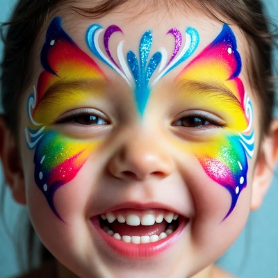 Girl with colorful butterfly face paint