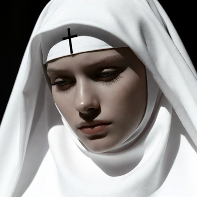 Woman in white nun habit