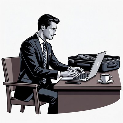 Businessman working on laptop at desk