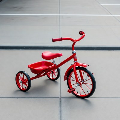 Red tricycle on concrete floor