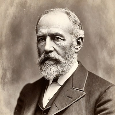 Elderly man with white beard and suit