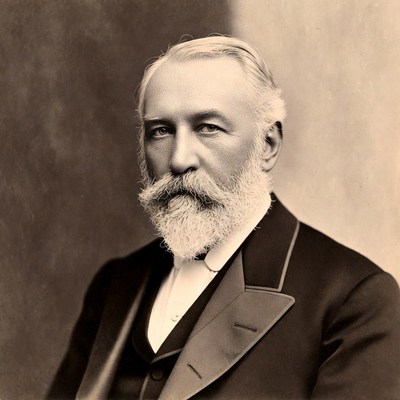 Elderly man with white beard and suit