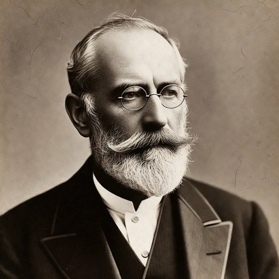 Elderly man with mustache and glasses