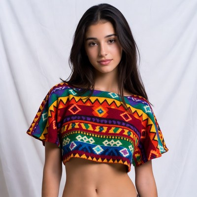 Woman in colorful crochet crop top