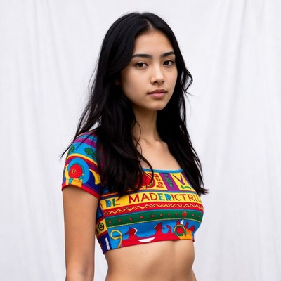 Asian woman in colorful crop top
