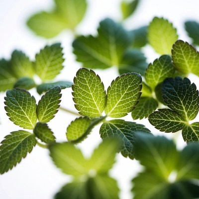 Fresh green leaves on white background
