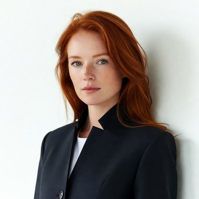 Redhead woman in black blazer
