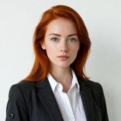 Redhead woman in black blazer