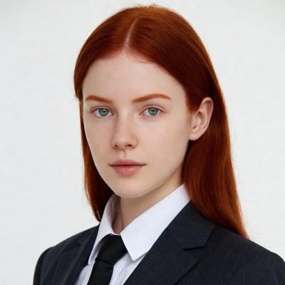 Redhead woman in suit and tie