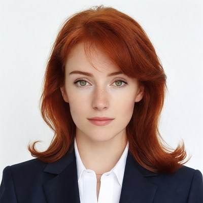 Redhead woman in suit portrait