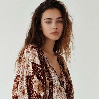 Woman in floral boho dress