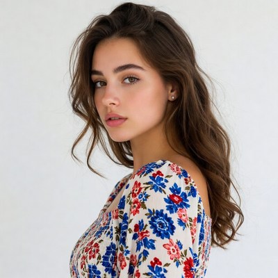 Woman in floral off-shoulder top