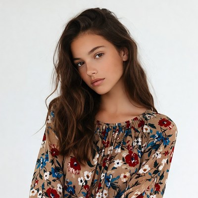 Young woman in floral blouse