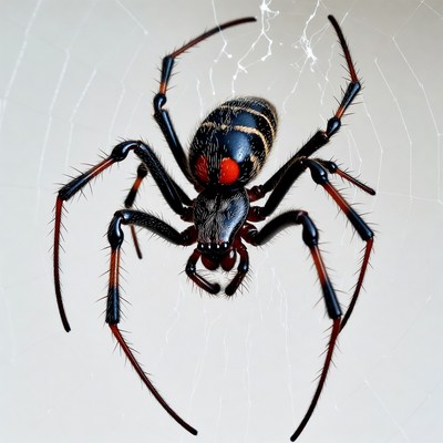 Black Spider with Red Eyes on Web