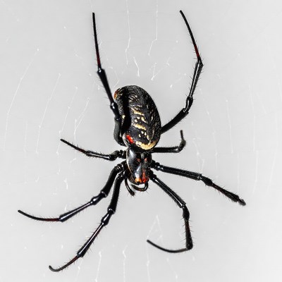 Black widow spider on web