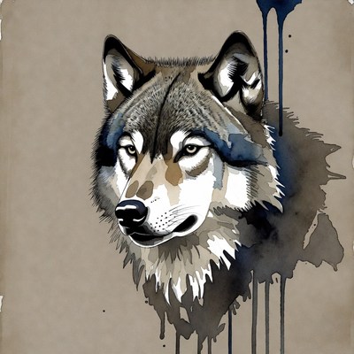 Gray Wolf Watercolor Illustration