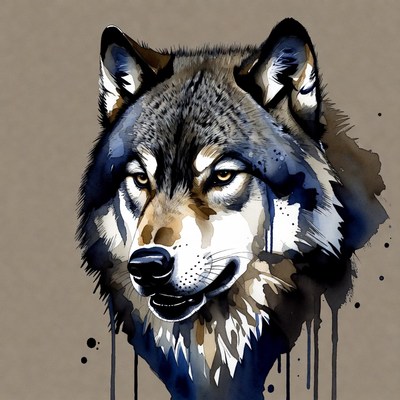 Gray Wolf Closeup Watercolor Art