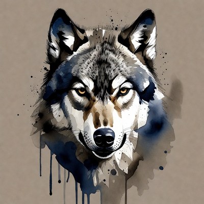 Close-up watercolor wolf portrait